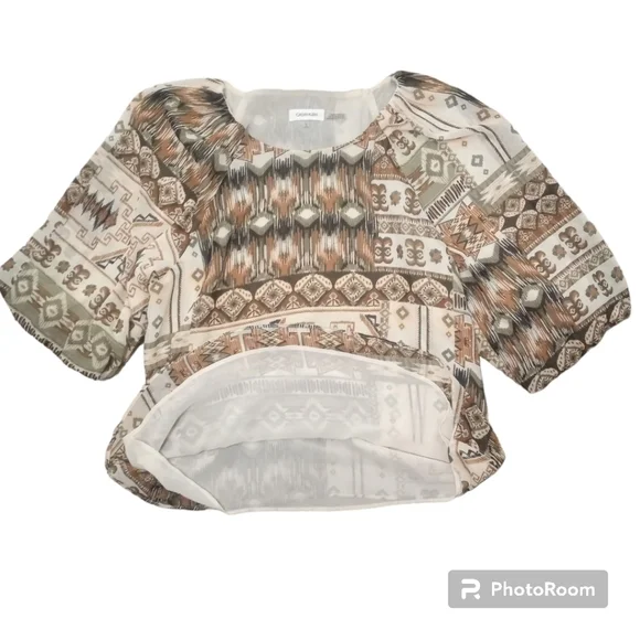 Calvin Klein Printed Crew Neck Elbow Length Sleeve Blouse Size Large - Picture 4 of 12